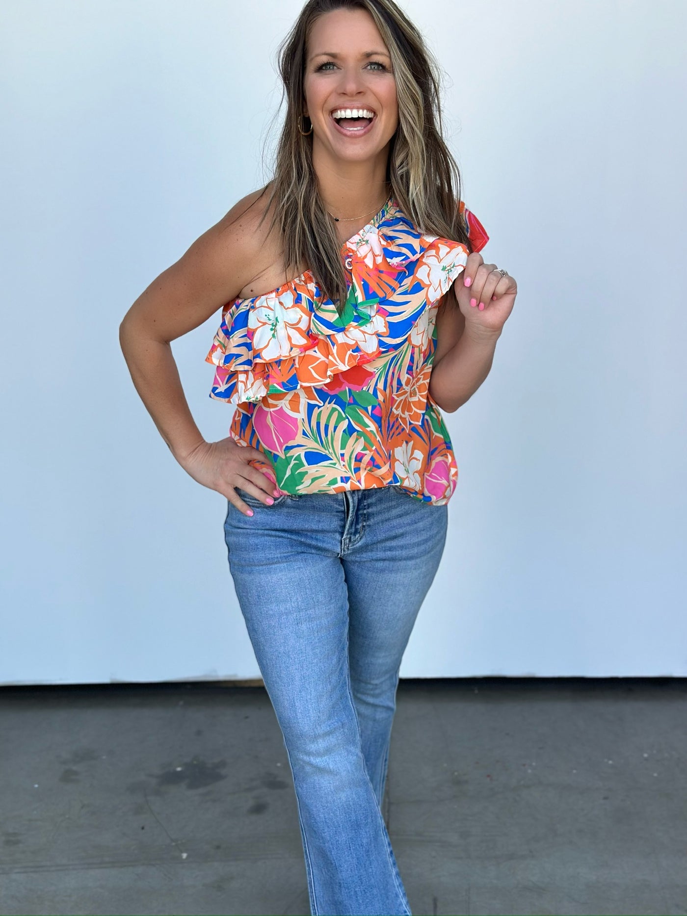 One Shoulder Tropical Shirt-FINAL SALE