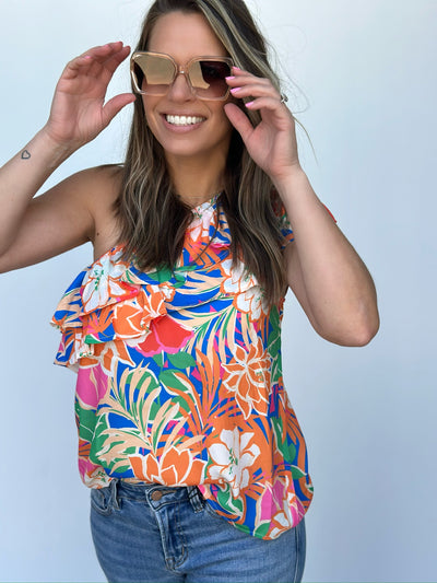 One Shoulder Tropical Shirt-FINAL SALE