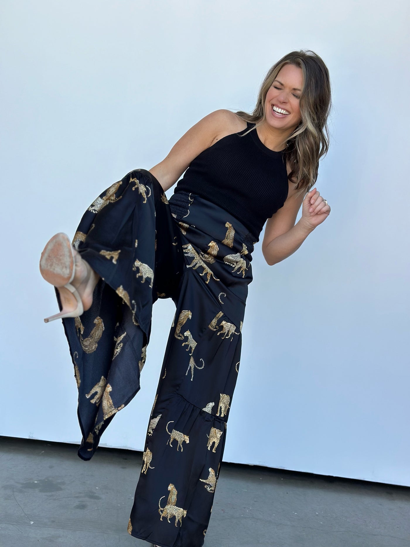 Leopard Waist Tie Palazzo Pants-FINAL SALE