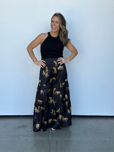 Leopard Waist Tie Palazzo Pants-FINAL SALE